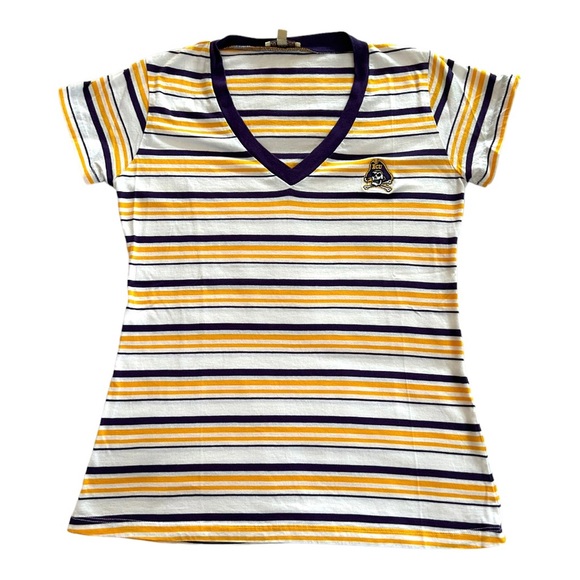UG Apparel Women’s ECU Short Sleeve V Neck Striped Tee Shirt    Sz M‎ - Picture 1 of 7